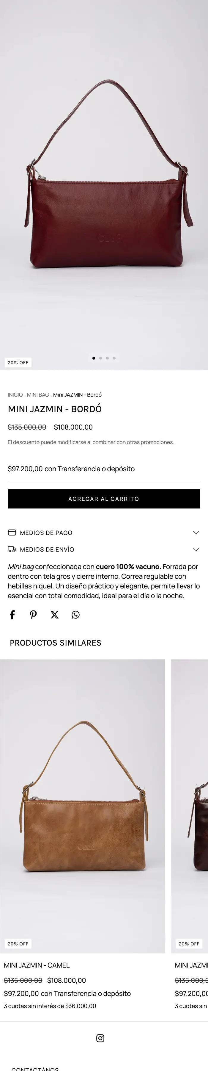 La ficha de un bolso en portátil y en móvil, junto al catálogo — ficha de pieza